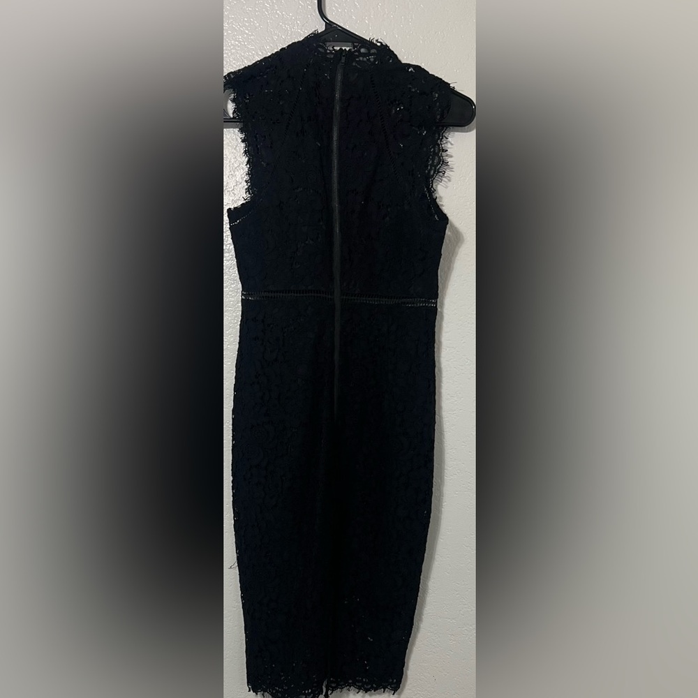 Bardot Black Lace Midi Elegant Cocktail Party NYE Holiday Wedding Guest Dress - Picture 3 of 7